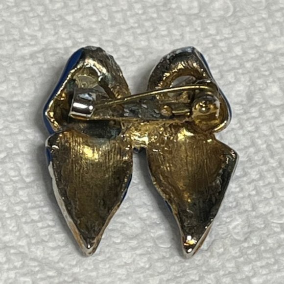 VTG 1" Blue White Polka Dot Bow Enamel Hat Pin Brooch Scarf Pin Petite - Picture 6 of 9